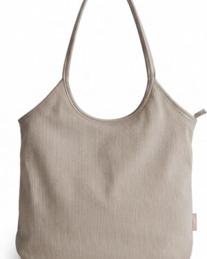 Cream Corduroy Tote Bag with Tan Shoulder Straps - Image 10