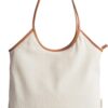 Cream Corduroy Tote Bag with Tan Shoulder Straps