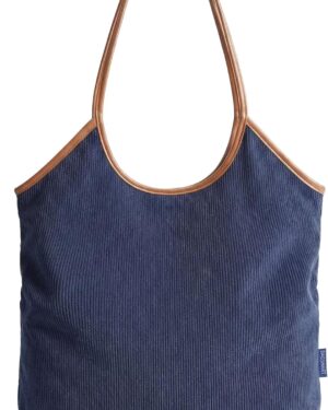 Cream Corduroy Tote Bag with Tan Shoulder Straps - Image 11