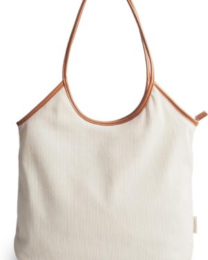 Cream Corduroy Tote Bag with Tan Shoulder Straps