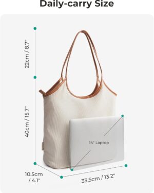 Cream Corduroy Tote Bag with Tan Shoulder Straps - Image 6