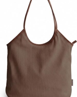 Cream Corduroy Tote Bag with Tan Shoulder Straps - Image 9