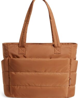 Cream Quilted Puffy Shoulder Tote Bag - Image 10