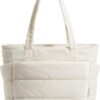 Cream Quilted Puffy Shoulder Tote Bag