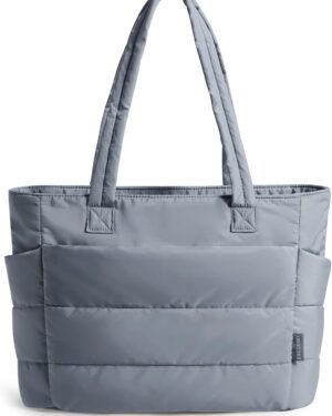 Cream Quilted Puffy Shoulder Tote Bag - Image 11