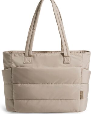 Cream Quilted Puffy Shoulder Tote Bag - Image 13