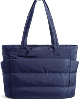 Cream Quilted Puffy Shoulder Tote Bag - Image 15