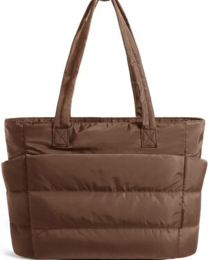 Cream Quilted Puffy Shoulder Tote Bag - Image 19
