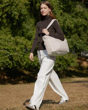 Cream Quilted Puffy Shoulder Tote Bag - Image 2