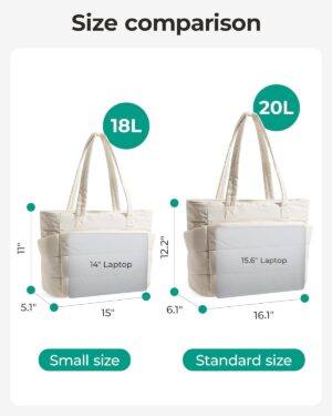 Cream Quilted Puffy Shoulder Tote Bag - Image 3