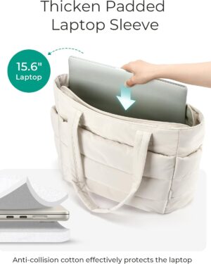 Cream Quilted Puffy Shoulder Tote Bag - Image 5