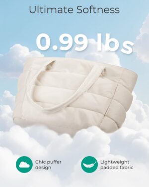 Cream Quilted Puffy Shoulder Tote Bag - Image 6