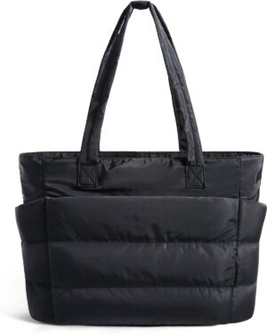Cream Quilted Puffy Shoulder Tote Bag - Image 9