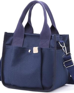 Light Green Canvas Multi-Pocket Tote Bag with Crossbody Strap - Image 10