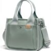 Light Green Canvas Multi-Pocket Tote Bag with Crossbody Strap
