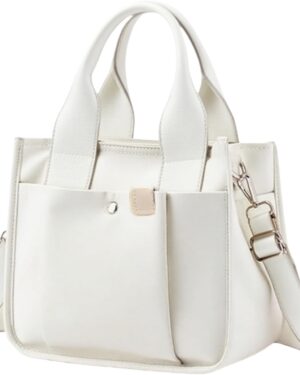 Light Green Canvas Multi-Pocket Tote Bag with Crossbody Strap - Image 13