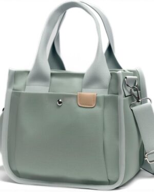 Light Green Canvas Multi-Pocket Tote Bag with Crossbody Strap