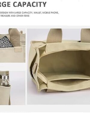 Light Green Canvas Multi-Pocket Tote Bag with Crossbody Strap - Image 4