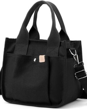 Light Green Canvas Multi-Pocket Tote Bag with Crossbody Strap - Image 8