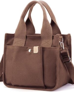 Light Green Canvas Multi-Pocket Tote Bag with Crossbody Strap - Image 9