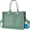 Light Green Canvas Shoulder Tote Bag with Front Pockets