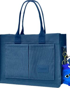 Light Green Canvas Shoulder Tote Bag with Front Pockets - Image 11