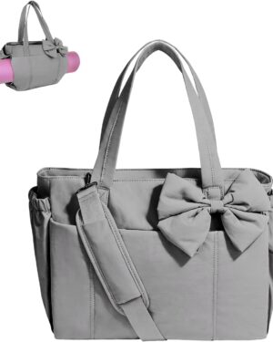 Light Green Canvas Shoulder Tote Bag with Front Pockets - Image 12
