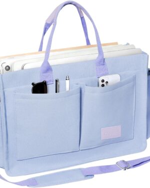 Light Green Canvas Shoulder Tote Bag with Front Pockets - Image 14