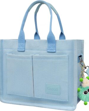 Light Green Canvas Shoulder Tote Bag with Front Pockets - Image 15