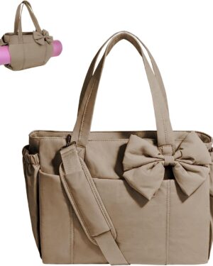 Light Green Canvas Shoulder Tote Bag with Front Pockets - Image 16