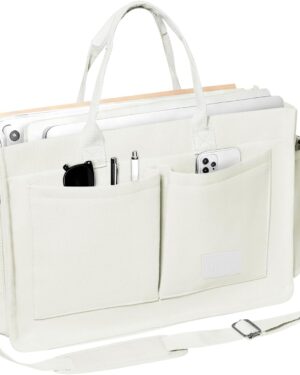 Light Green Canvas Shoulder Tote Bag with Front Pockets - Image 17