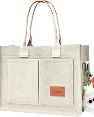 Light Green Canvas Shoulder Tote Bag with Front Pockets - Image 22