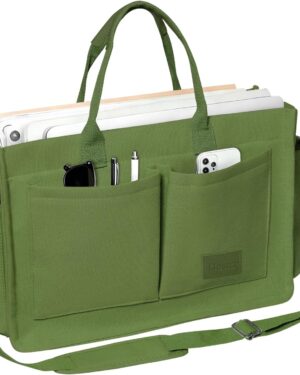 Light Green Canvas Shoulder Tote Bag with Front Pockets - Image 23