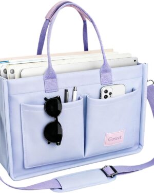 Light Green Canvas Shoulder Tote Bag with Front Pockets - Image 24