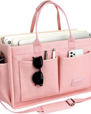 Light Green Canvas Shoulder Tote Bag with Front Pockets - Image 9