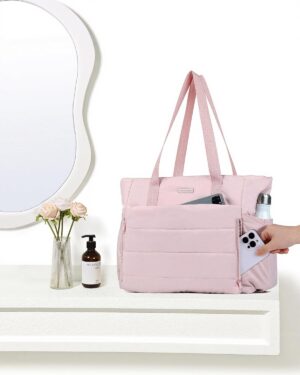 Pink Puffy Quilted Large Tote Bag - Image 3