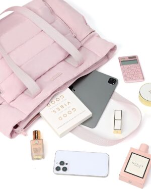 Pink Puffy Quilted Large Tote Bag - Image 8
