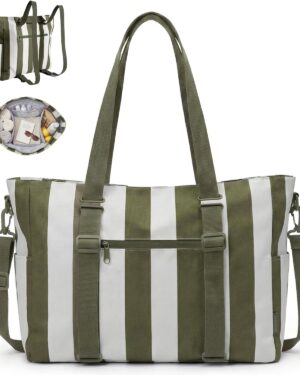 Pink and White Striped Large Tote Bag - Image 10