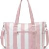 Pink and White Striped Large Tote Bag