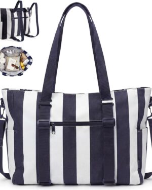 Pink and White Striped Large Tote Bag - Image 11