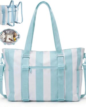 Pink and White Striped Large Tote Bag - Image 12