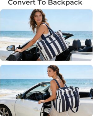 Pink and White Striped Large Tote Bag - Image 2