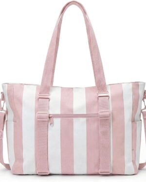 Pink and White Striped Large Tote Bag