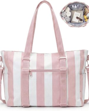 Pink and White Striped Large Tote Bag - Image 9